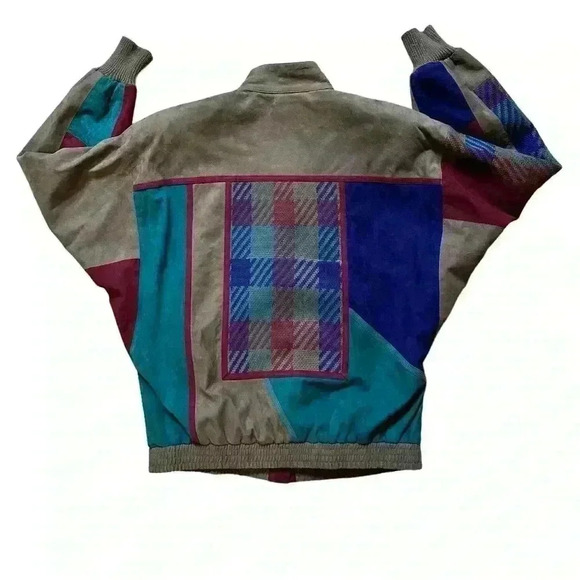 Vintage Ciao Ltd Plaid Sweater Gray Taupe Suede Dress Jacket 2 Piece Set Size 4 - Picture 9 of 16